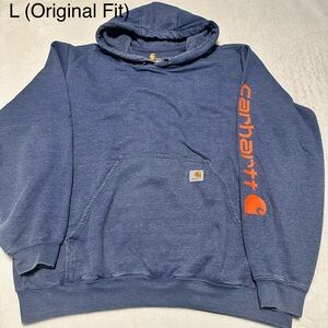 Carhartt Men's Navy and Orange Hoodie, Large Original Fit